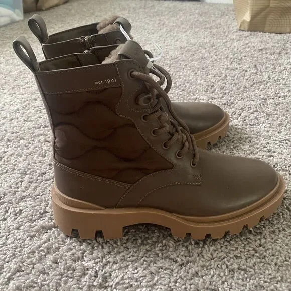 Coach Citysole Leather Lace Up Boots With Shearling Men's Size 7.5 Polyester New